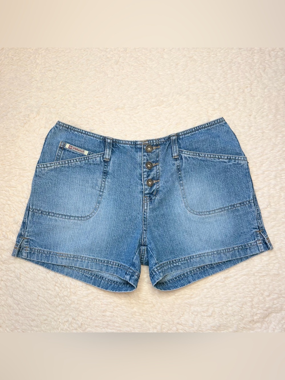 Y2K VTG 90s Hydraulic Utility Jean Shorts Light Wash Denim Low-Rise Low Profile